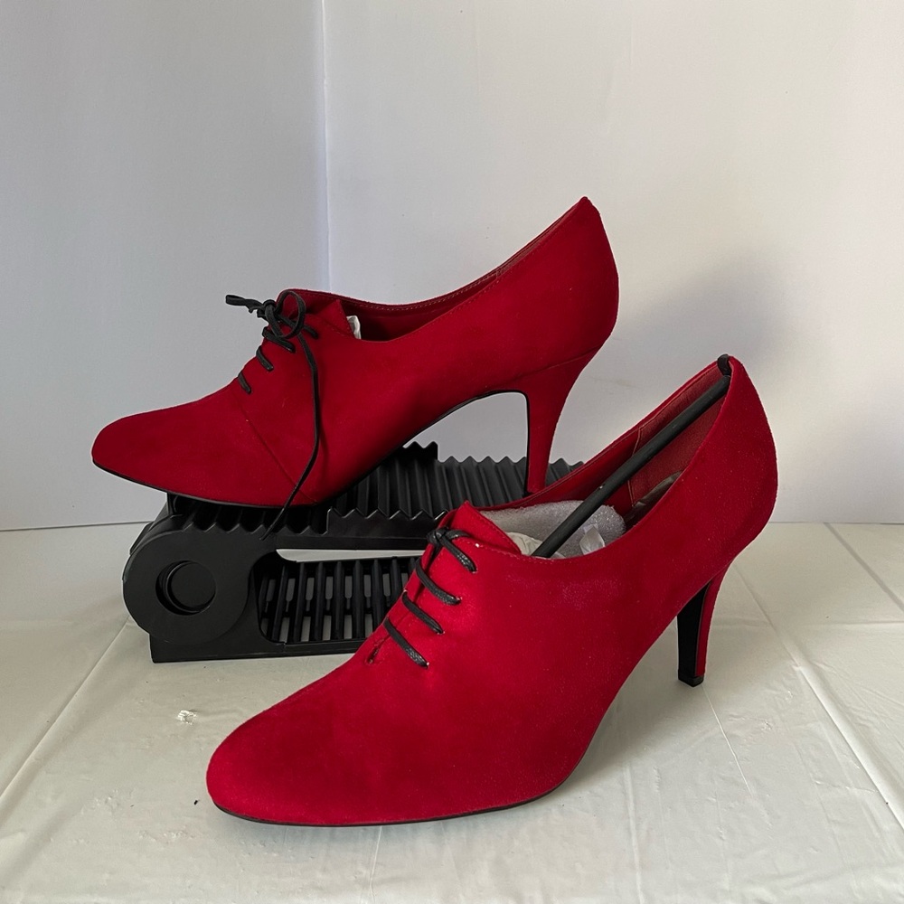 IMPO, Chic Red Oxford Lace-Up Faux Suede Women's Heels, Size 10, NWOT